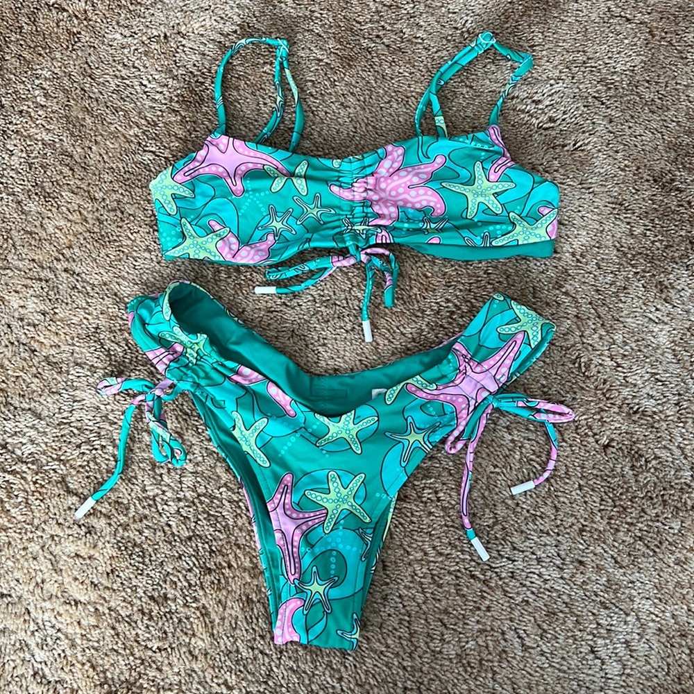 black bough mermaid bathing suit, top and bottom are size small